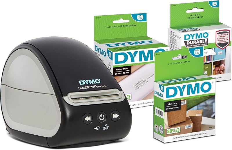 LabelWriter 550 Turbo Label Printer Bundle, Label Maker with Direct Thermal Printing, Automatic Label Recognition, Includes Address Label, Multipurpose Label, and Durable Multipurpose Label