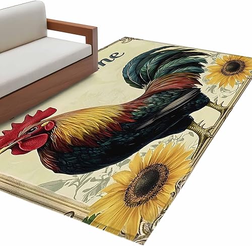 Miniatura 2 de 4x6 Area Rugs, Retro Rooster Non-Skid Rubber Backing Large Rectangle Rugs - Living Room Bedroom Home Office, Watercolor Sunflower Pastoral Animals