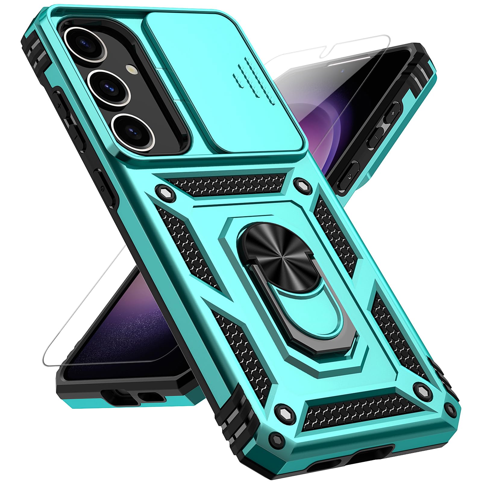 for Samsung Galaxy S25 Plus Case with Slide Camera Cover HD Screen Protector [Military Grade Drop Tested] Magnetic Ring Holder Kickstand Protective