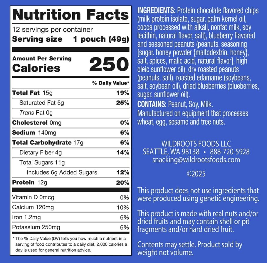 Wild Roo't's Protein, Chocolatey Blueberry, Trail Mix, 1.75 oz., 12 pk.