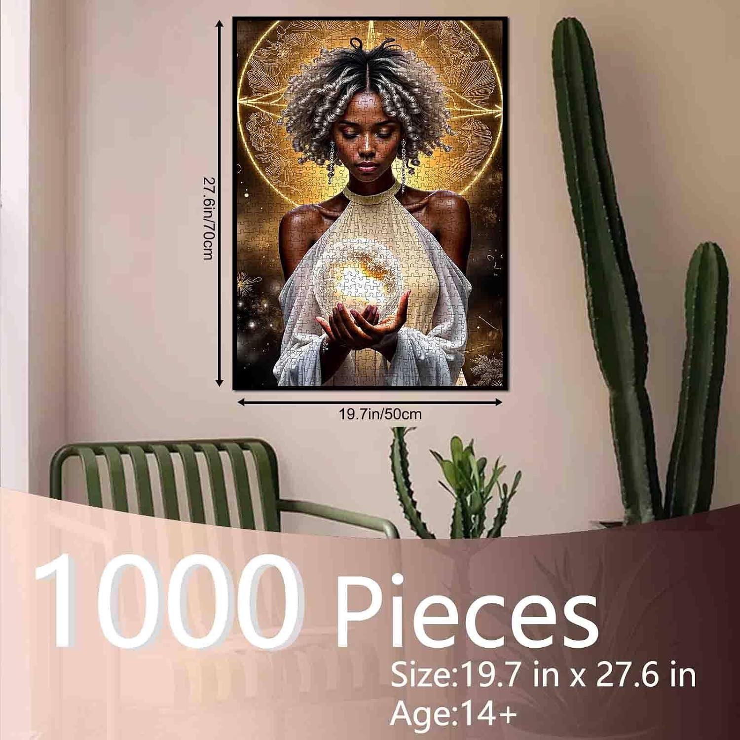 South African Tribal Witch Meditation 1000 Piece Jigsaw Puzzle for Adults Students, Mystical Black Woman Tarot Seer Art Puzzle 20×27 Inches Fantasy Unique Idea Gift for Home Decor Relaxation Game image 2