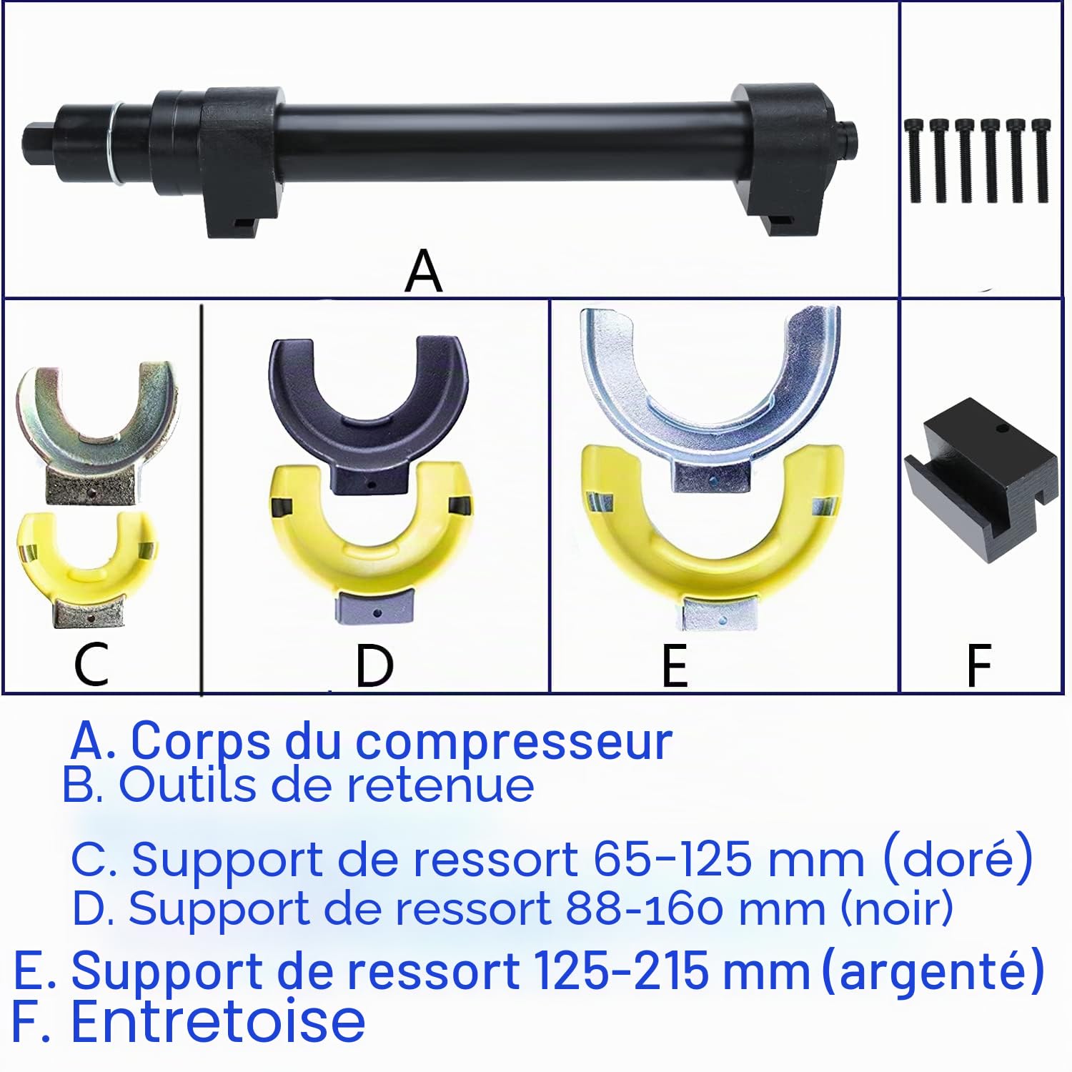 BOOMSTART Ensemble de tendeur à ressorts McPherson universel pour suspension de voiture, amortisseurs, systèmes de jambes de force, jambes de force, jambes de force, outil de tuning