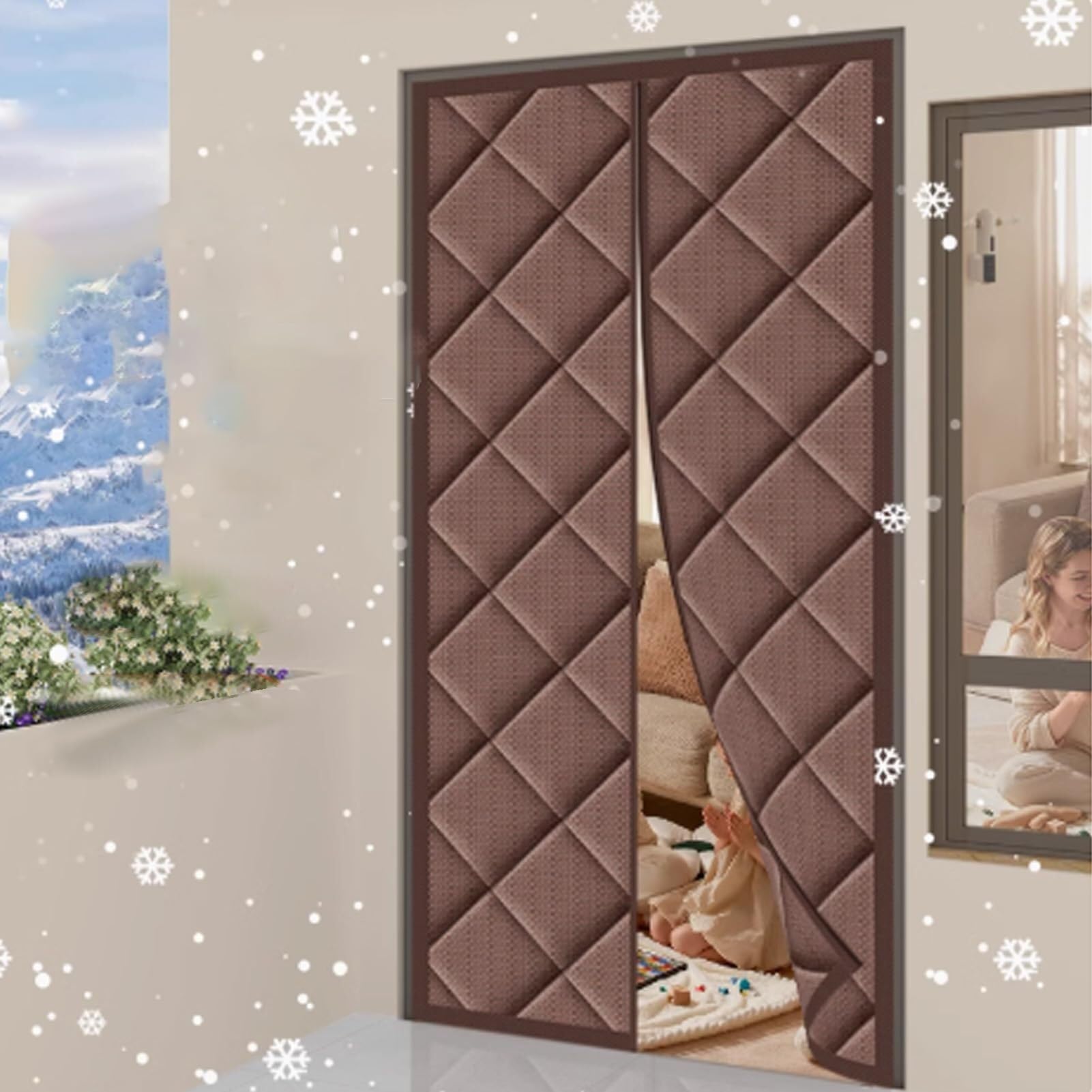 Tenda per porta con isolamento termico magnetico, copertura isolata antivento cotone poliestere caldo invernale, tenda d'ingresso insonorizzata(110x220cm)