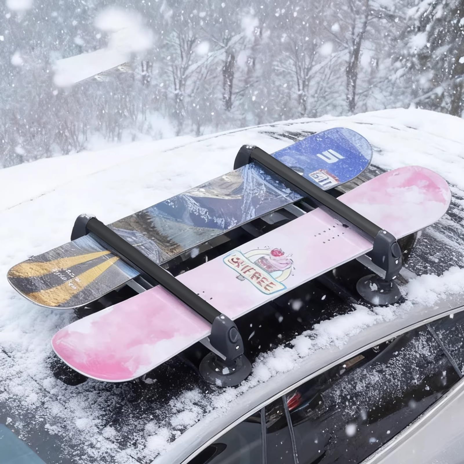 Portasci Portasci Universale da Tetto per Auto con Serratura Antifurto, Portasnowboard Scorrevole con Ventosa e Binario, Supporti per Skateboard in Lega di Alluminio