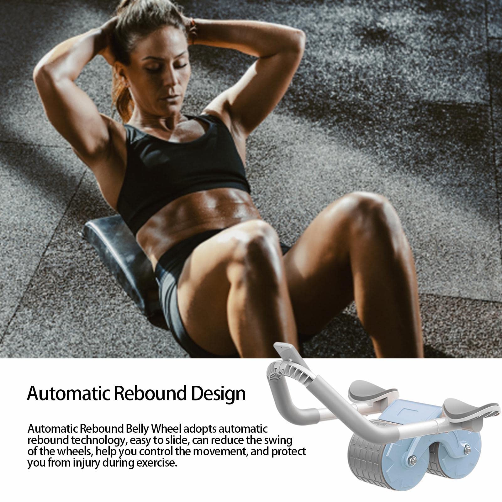 Rodillo abdominal con rebote automático, rueda abdominal para ejercitar los abdominales | Rodillo abdominal con rodillera, entrenamiento de fuerza central, equipo de fitness para ejercitar los