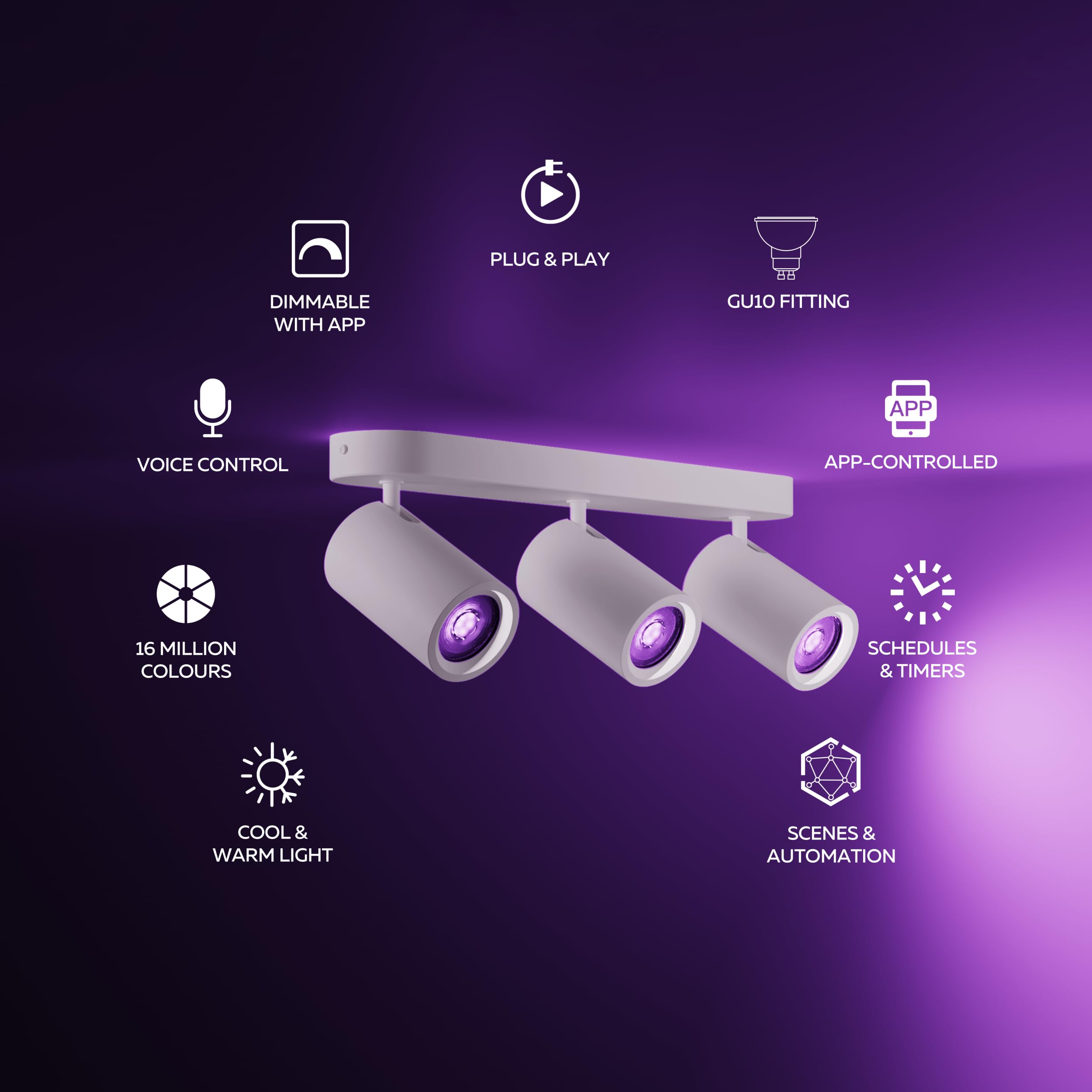 CALEX Smart LED Deckenstrahler, 3-flammig oval, schwenkbar, RGB-Farben & kalt- bis warmweiß Licht, dimmbar, WLAN App- & Sprachsteuerung, Weiß