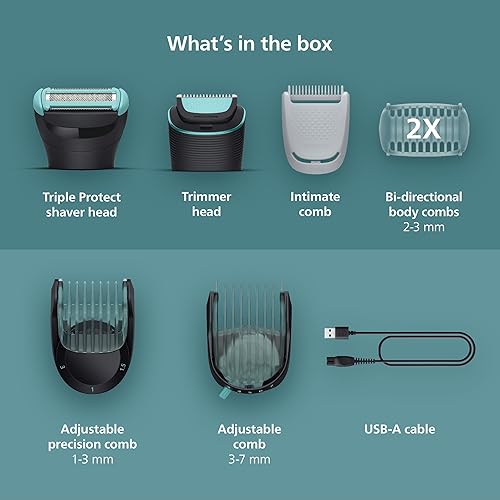 Miniatura 3 de Philips Norelco Body Groomer serie 5000, recortadora y afeitadora de pelo íntimo para hombres con cabezales dobles 100% resistentes a la ducha y dos