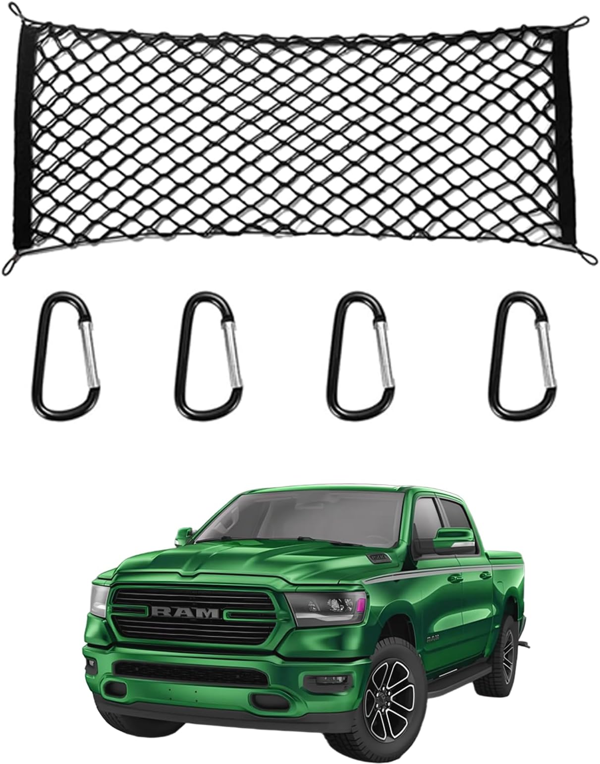for Dodge Ram 1500 Envelope Style Truck Bed Cargo Net - Fits 2013-2024 2025 2026 Ram 1500 Accessories Cargo Net for Pickup Truck Bed - Heavy Duty Carabiners