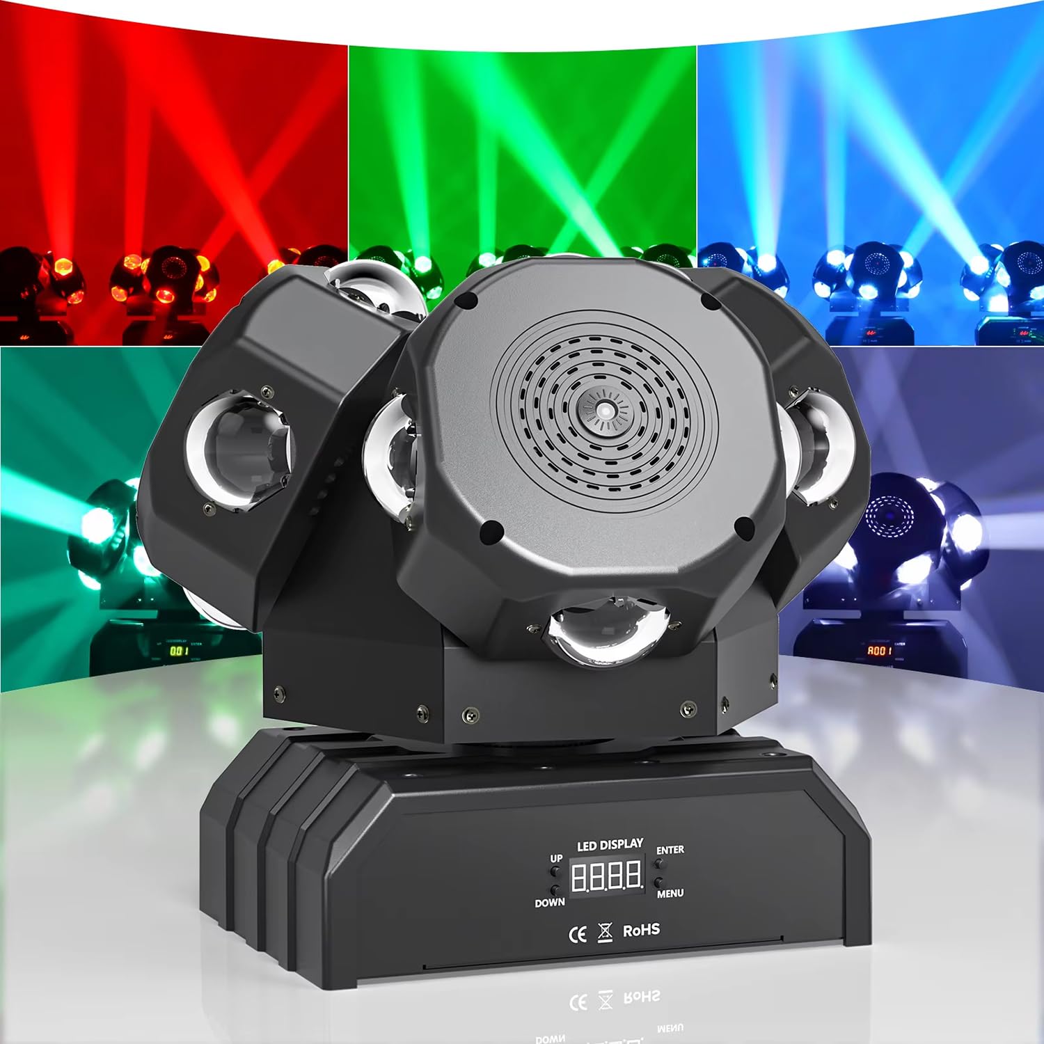 Ruchoma Głowica DJ-ska, 4 Obrotowe Głowice 16x10W RGBW/LED, Oświetlenie Sceniczne, Płynne Ściemnianie 0%-99,9%, Aktywacja Dźwiękiem I Sterowanie DMX 512 Na Imprezy, Dyskoteki Wesela