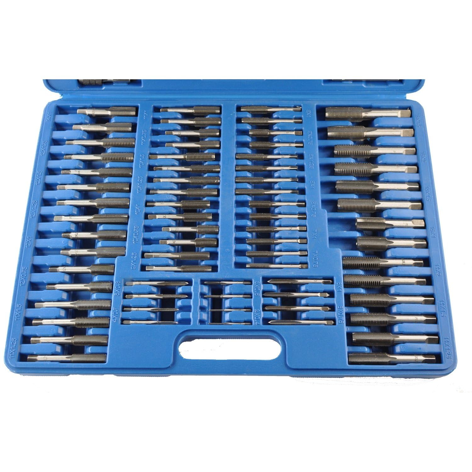 TSX TOOL Set Maschi e Filiere Metrici 110 Pezzi M2-M18 Acciaio Trattato con Cassetta Portautensili