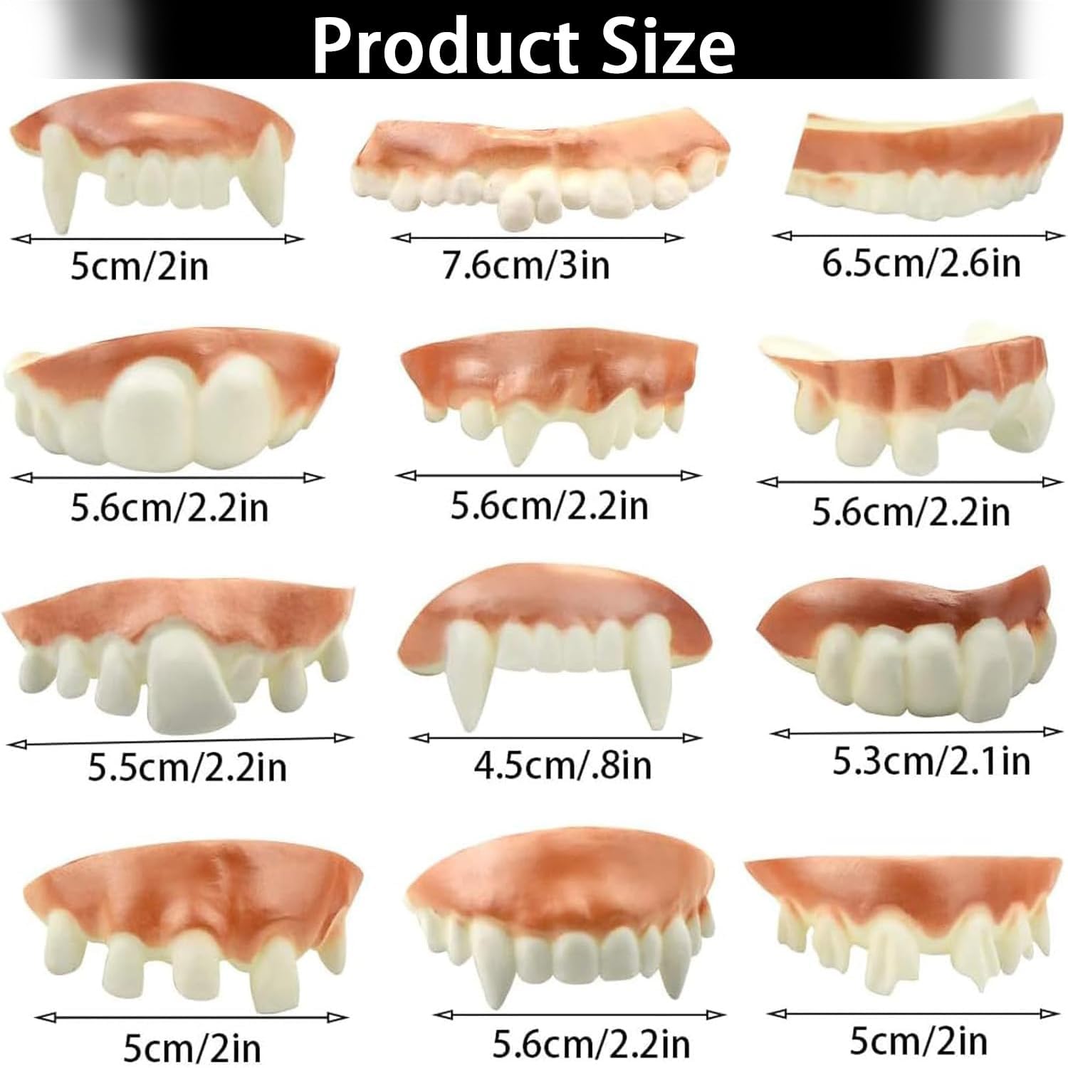 12 Pieces Funny Fake Teeth, Halloween Demon Teeth Funny Bob Teeth Halloween Vampire Teeth Gnarly Fake Teeth - Image 3