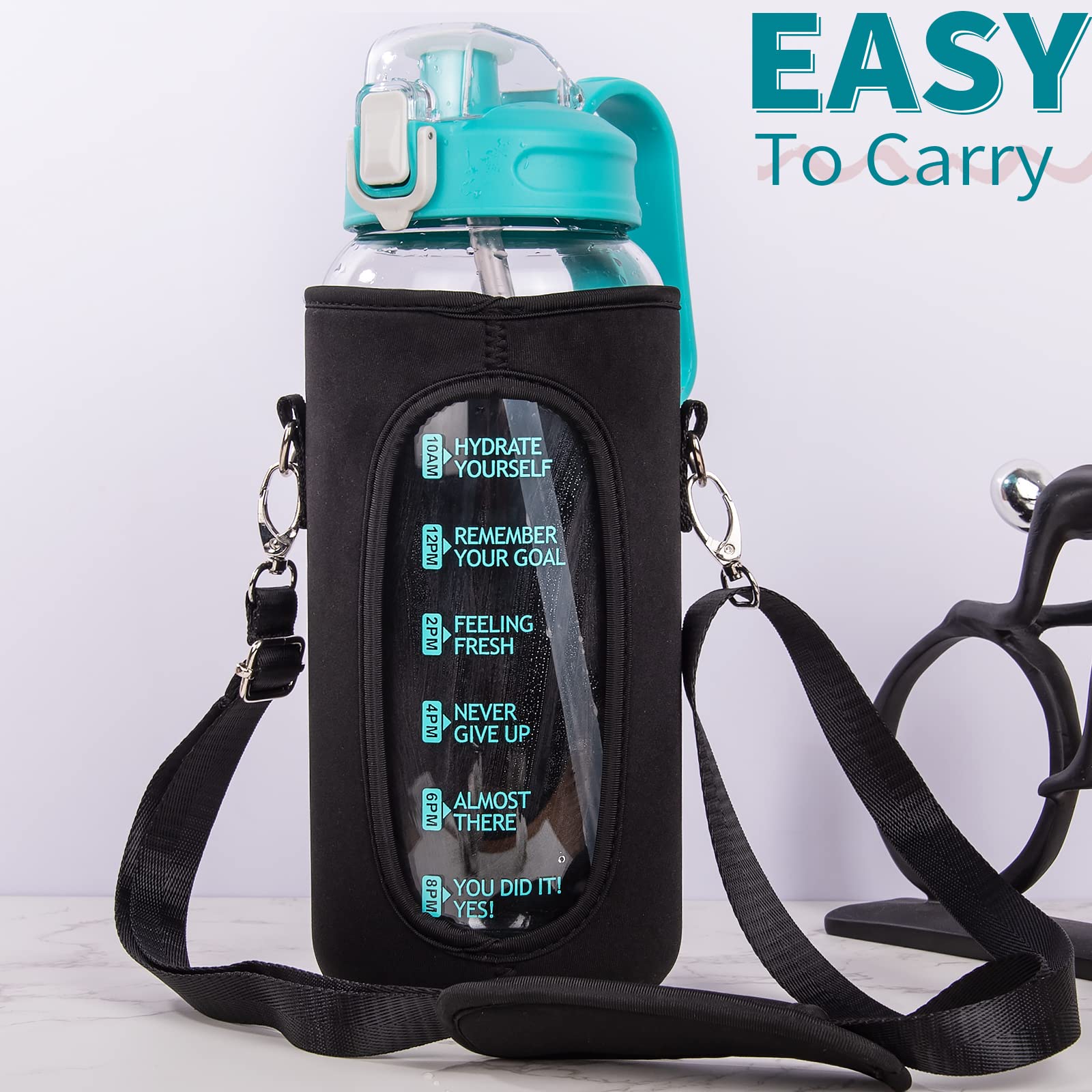 DEARRAY 1.5 Litre Glass Water Bottle with Straw & Time Markings 1.5l ...