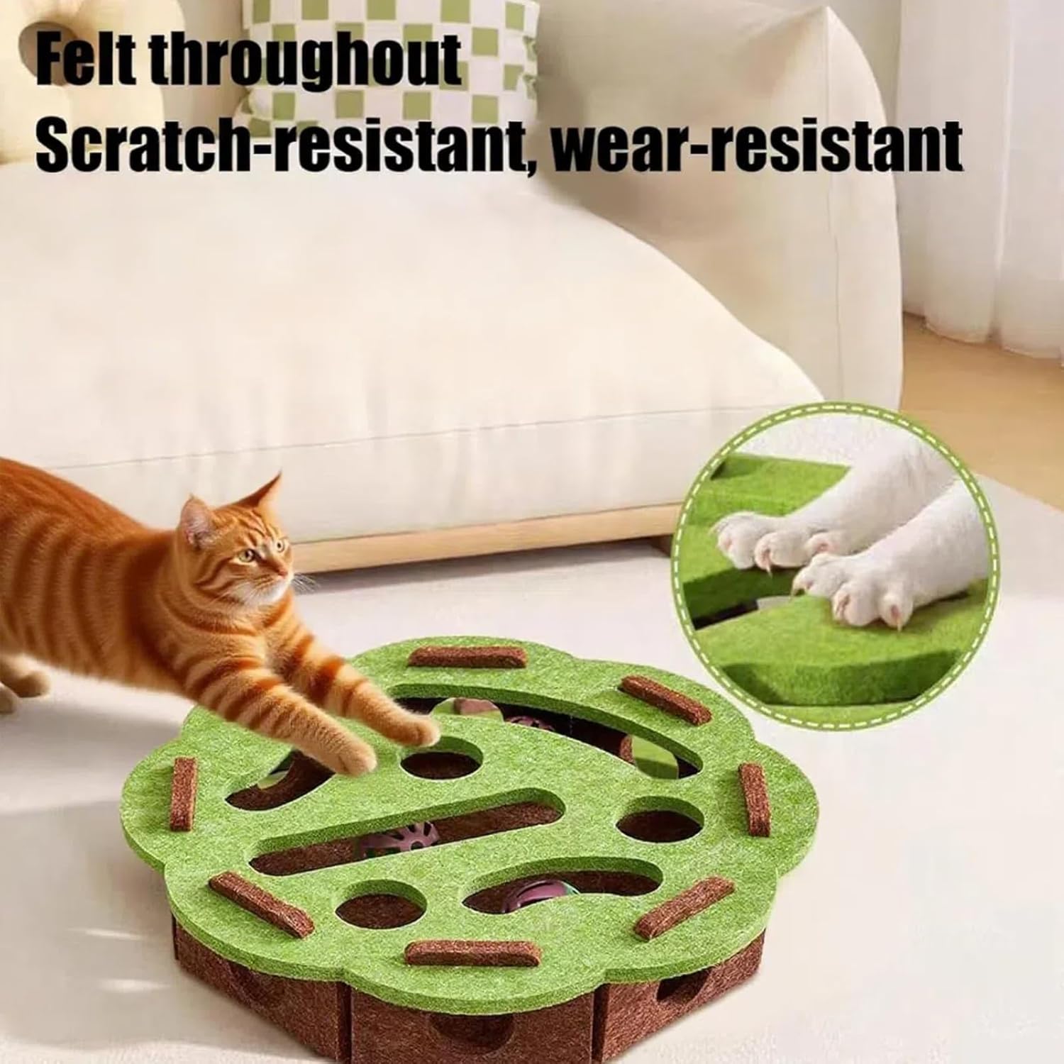 Cat Brain Game Toy, PurrMaze Interactive Cat Puzzle Box, Felt Enrichment Toy with Bell for Indoor Mental Stimulation, Scratching and Hunting Fun, Cats Entertainment Box (Green) image 2 of 9 B0FMRJZ974