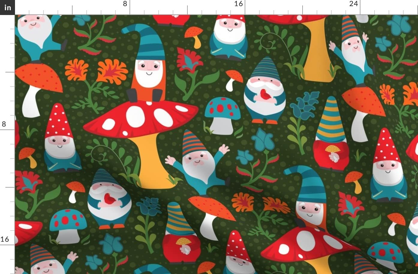 Spoonflower Fabric - Gnomes Woodland Whimsical Nursery Mushrooms Floral Novelty Printed on Organic Cotton Sateen Fabric by The Yard - Sewing Quilting Apparel Home Decor