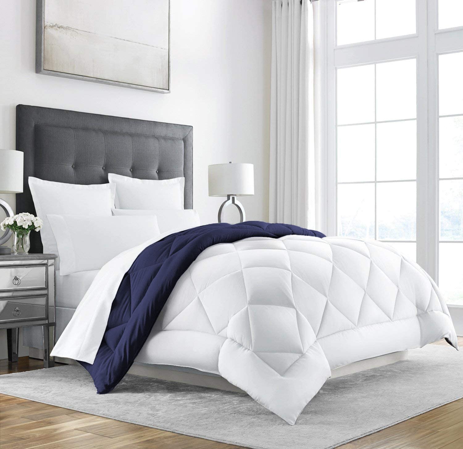 All Season Microfiber -Reversable Duvet/AC Comforter/Quilt - Indigo White - Single Size 60 Inch x 90 Inch-image-23