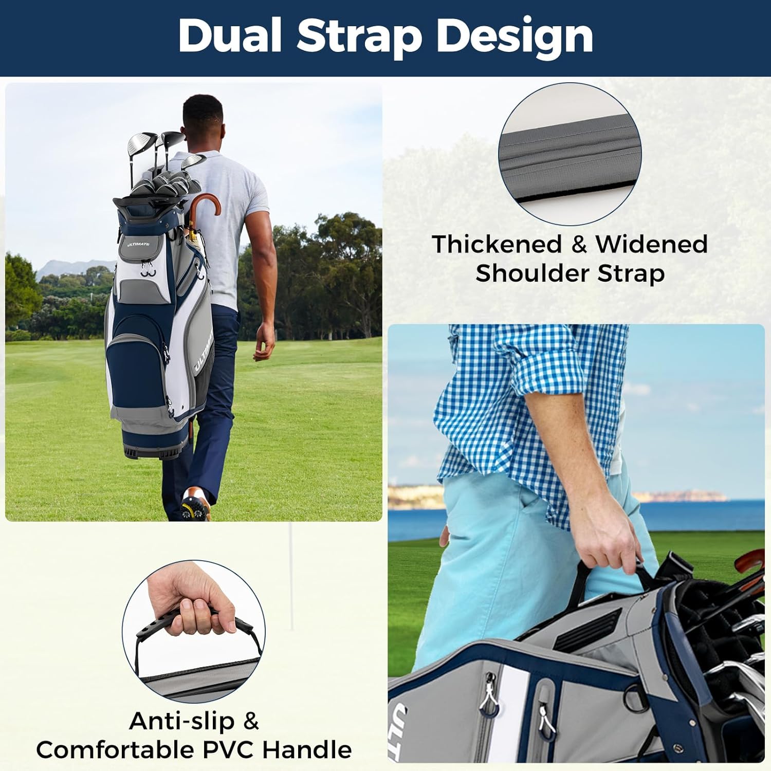 GYMAX Golf Bag, 14 Way Divider Golf Cart Bag with 7 Zipper Pockets, Individual Putter Well & Rain Hood, Lightweight Golf Club Bag, Freestanding Portable Golf Carry Bag for Men Women