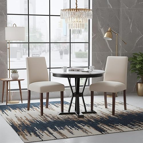 Miniatura 6 de Juego de 2 sillas de comedor, modernas sillas de comedor, silla tapizada de cocina estilo granja para restaurante y cafetería, color beige