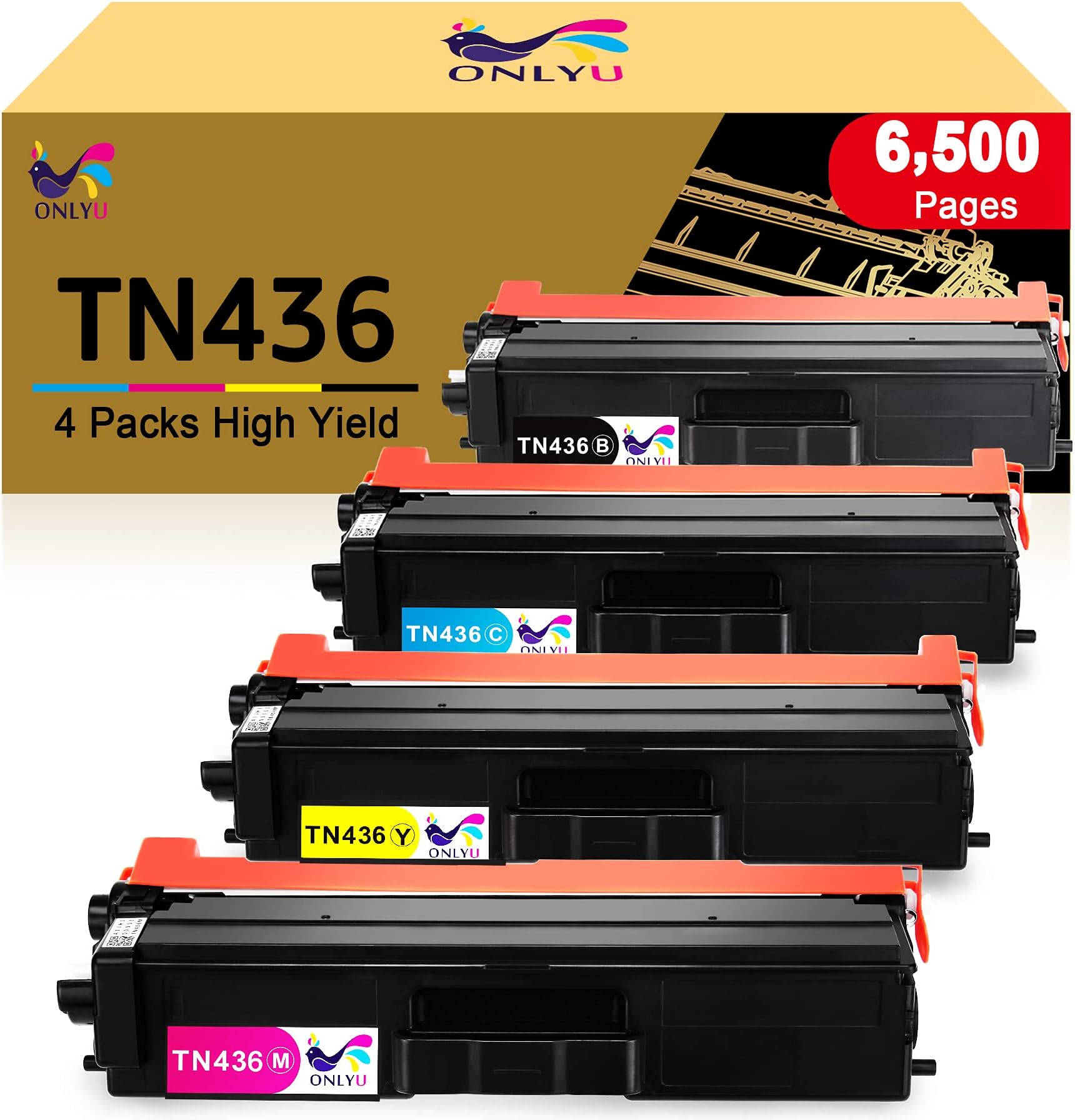 ONLYU TN436 Toner Cartridge Compatible Replacement for Brother TN436 TN436BK TN433 TN431 for HL-L8360CDW MFC-L8900CDW MFC-L8905CDW HL-L8360CDWT HL-L8260CDW HL-L9310CDW MFCL8610CDW Printer (4-Pack)