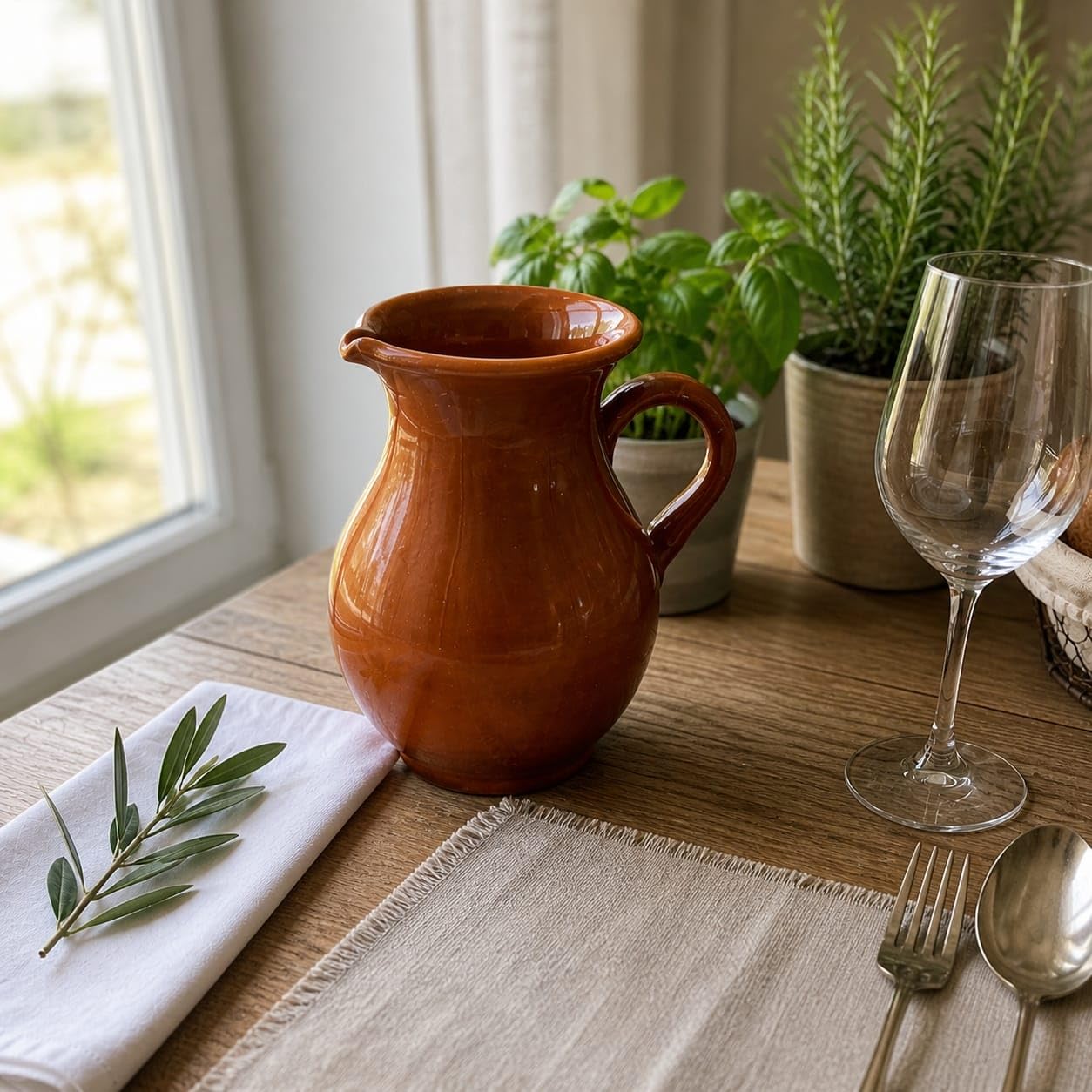 Brocca Artigianale in Terracotta Smaltata Stile Rustico Fatta a Mano – Acqua, Vino – Design Classico Altezza 18/20 cm 2307251102