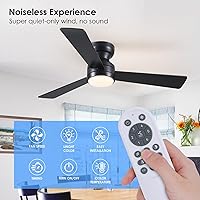 Vista 4 de Asyko Ventiladores de Techo con Luces, Ventilador de Techo de Perfil Bajo de 46" con Luz y Control Remoto, Montaje al Ras, Reversible, Regulable