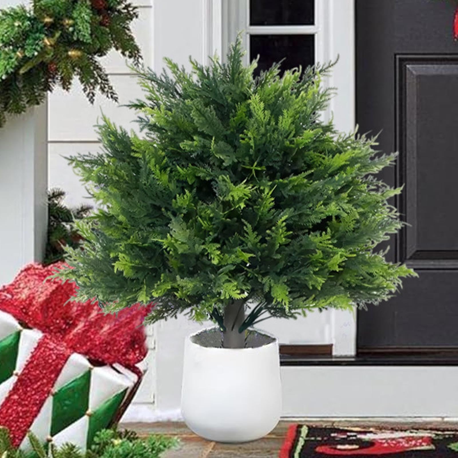 Alberi Topiari Di Cedro Artificiali Da Esterno | Arbusti Finti Piante Di Cipresso - Sempreverde Resistente Ai Raggi UV 60 Cm Con Puntale Per Interni Esterni Giardino Terrazzo Portico Fioriera
