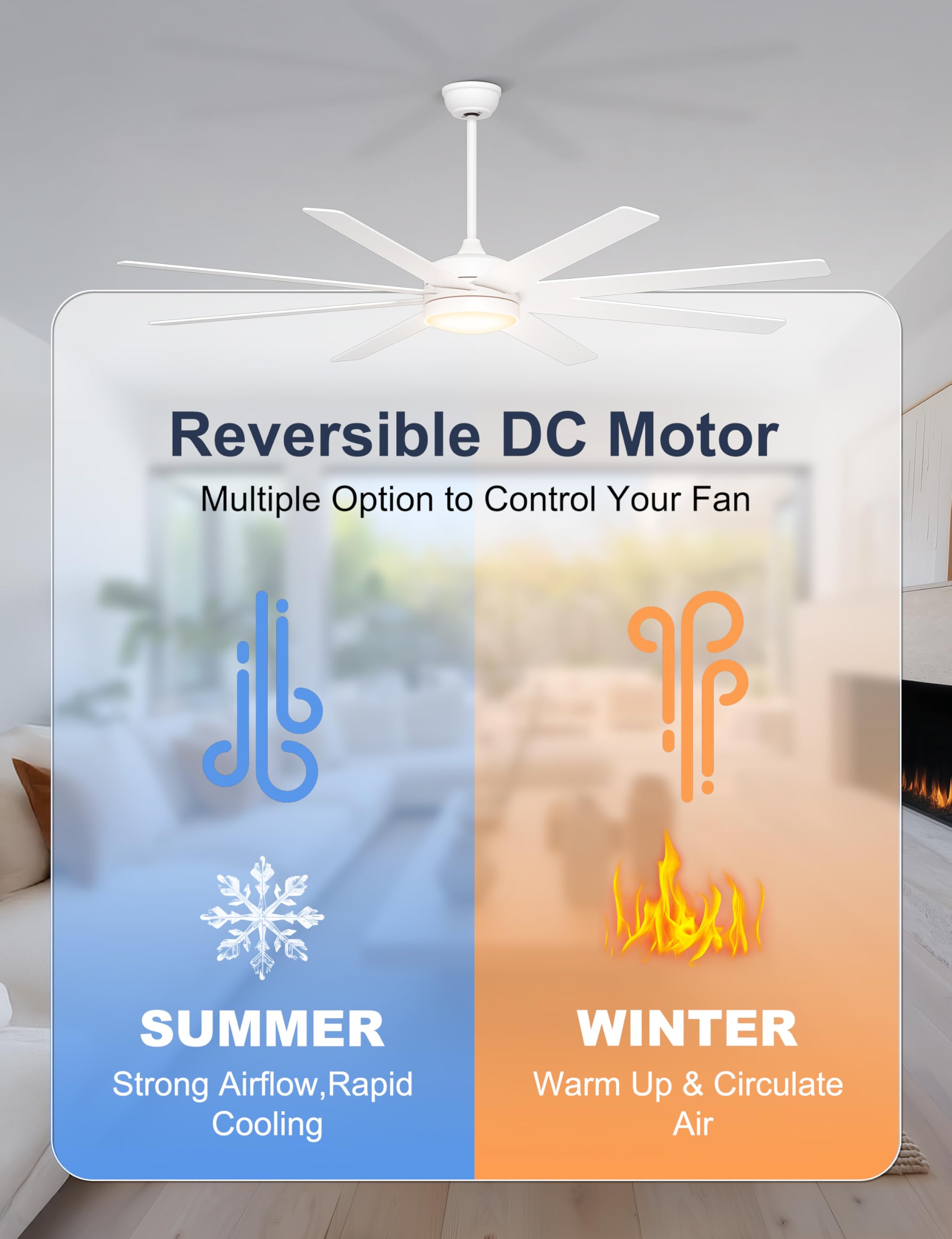 72 Inch Large Ceiling Fans with Lights 8 Blades White Ceiling Fan Remote APP Control Dimmable Reversible Big — view 6