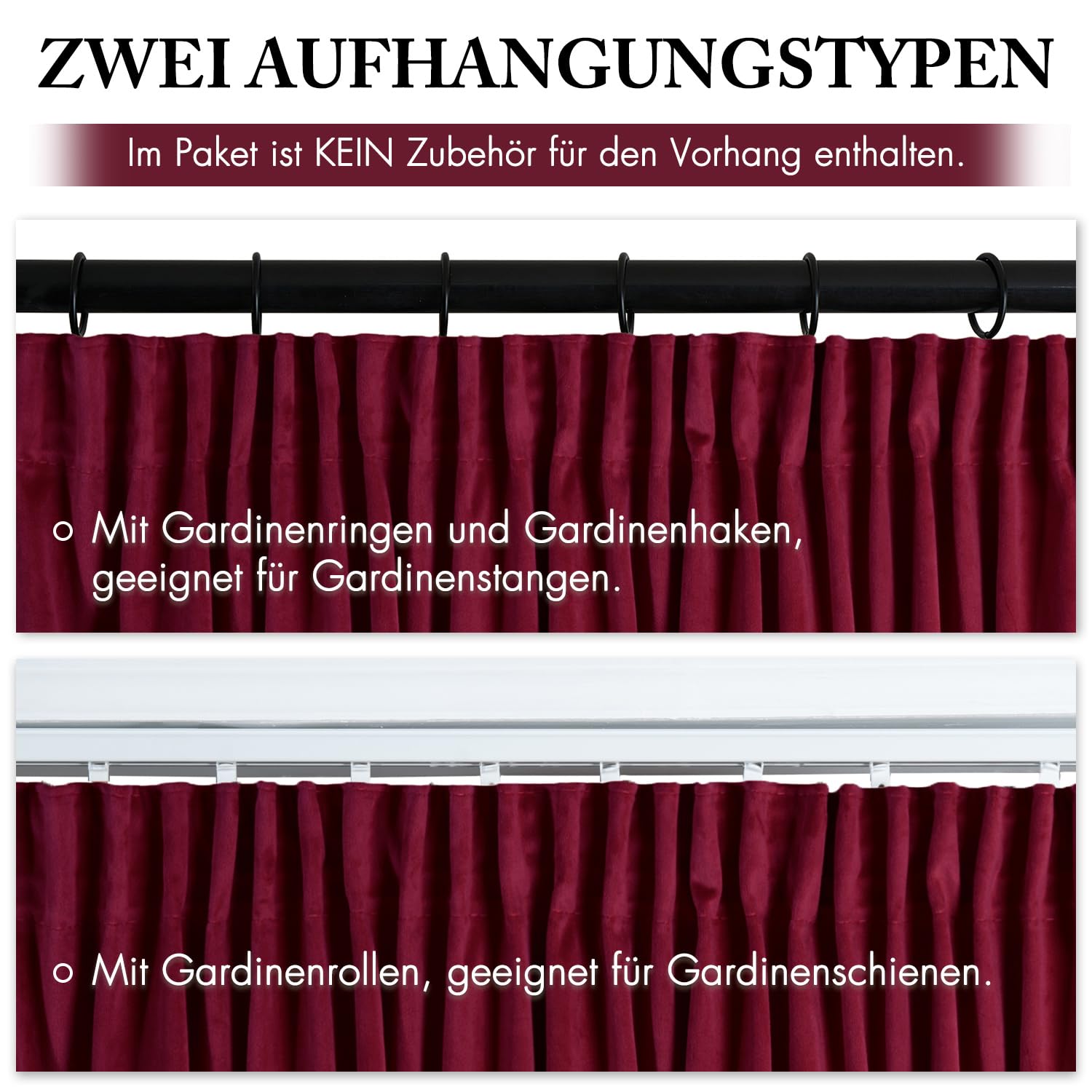 MIULEE Samtvorhang mit Kräuselband 2er Set 140X260 cm, Schöne Dicke und Schwere Wohnzimmer Schlafzimmer Deko Blickdichte Vorhänge, Weinrot Samt Gardinen Verdunkelung Thermovorhang Samt kräuselband