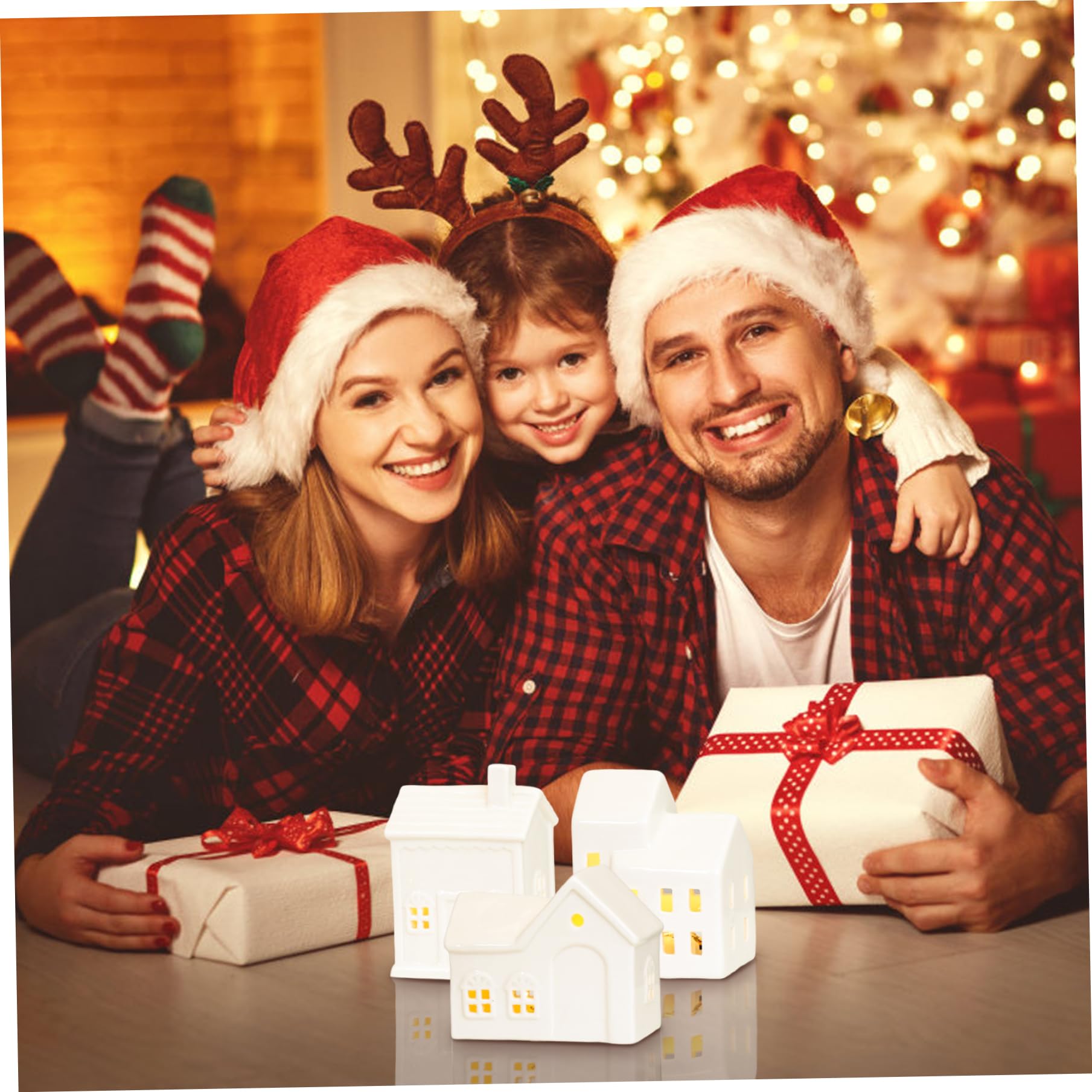 Casas de Pueblo navideñas, candelero de cerámica Blanca para Casas navideñas, decoración navideña de sobremesa