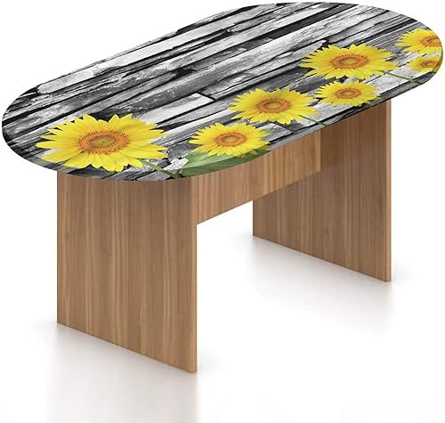 Mantel ajustable ovalado para pared de ladrillo, con bordes elásticos de poliéster, estampado de girasoles y hojas, se adapta a mesas ovaladas de