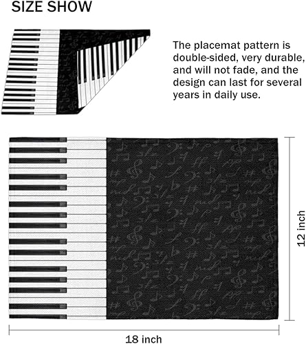 Miniatura 4 de Juego de 4 manteles individuales con teclas de piano musical, lavables, impermeables, para decoración del hogar, fiesta, comedor, 18 x 12 pulgadas