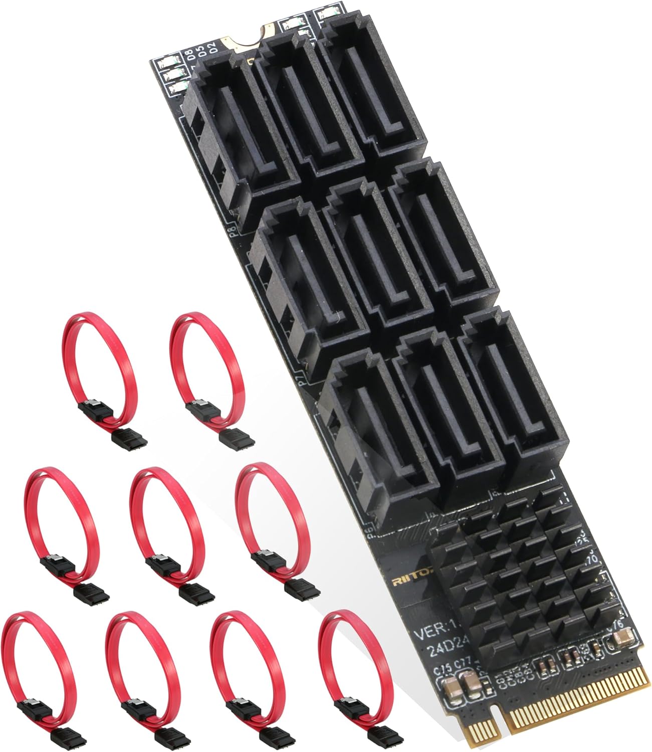 M.2 to SATA Adapter [9-Port], RIITOP M.2 NVMe to SATA III 6Gbps Card for HDD SSD
