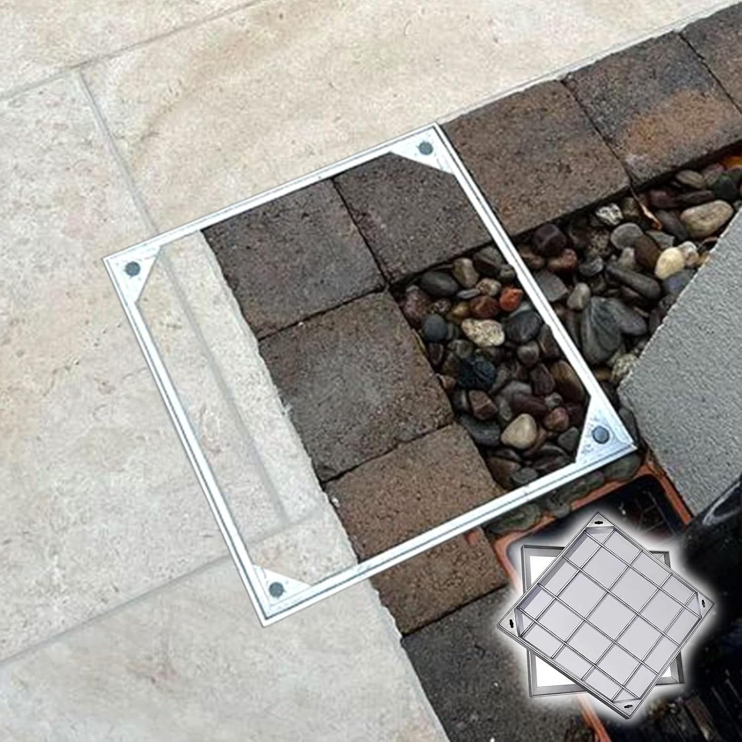 Invisible Stainless Steel Manhole Cover - Decorative 70x70cm Embedded Lid for Septic Tank Durable Outdoor Access Solution Heavy-Duty Rust-Resistant Design