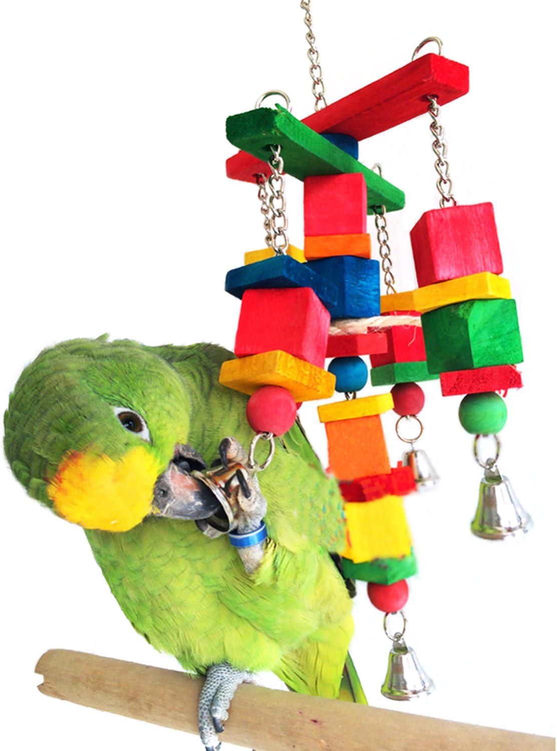 Rypet Bird Wood Toys, Moveable Colorful Wood Bird Cage Toys for Parakeets with Bells