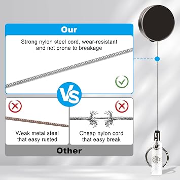 2 Pack Retractable Keychain, Heavy Duty Metal Badge Reel, Badge Holder ID Lanyard Reel with Steel Retractable Cord, Belt Clip and Key Ring, for Name Card Key Chain