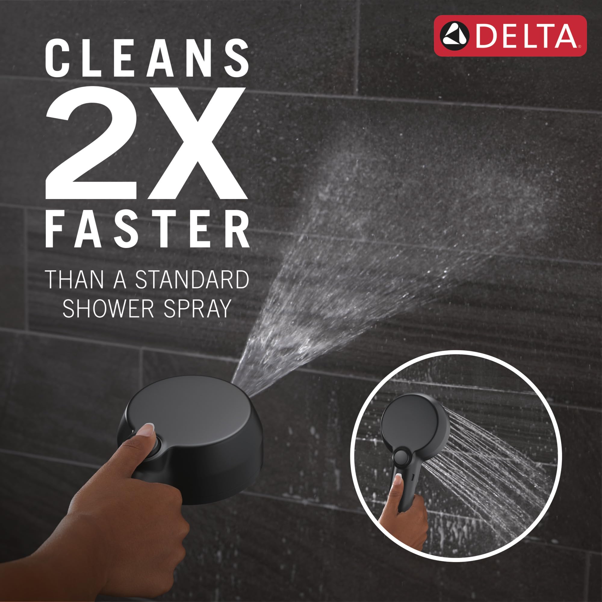 Delta In2ition - Cabezal de ducha doble 2 en 1 de 5 ajustes con spray de mano ProClean de alta presión, cabezal de ducha desmontable negro mate con manguera, caudal de 2.5 GPM, negro mate 58596-BL25