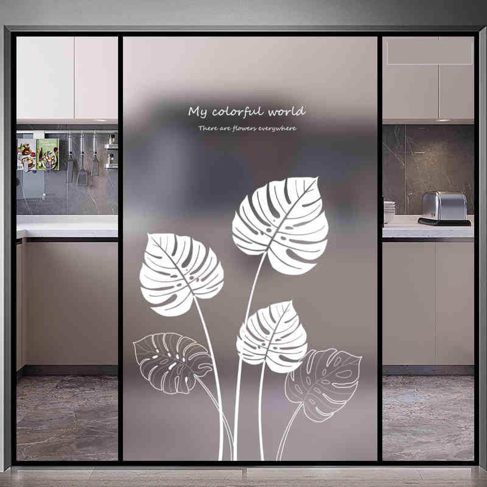 Window Film Privacy White Palm Leaves Glass Frosted Privacy Film For Glass Windows Static Cling No Glue Window Films Covering Self Adhesive Anti Uv For Office Bathroom Home 70x100cm/1pcs