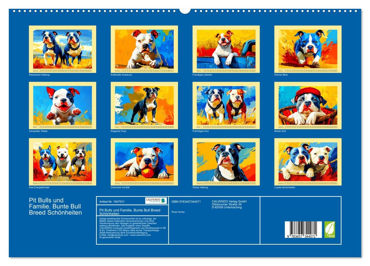 Pit Bulls und Familie. Bunte Bull Breed Schönheiten (hochwertiger Premium Wandkalender 2026 DIN A2 quer), Kunstdruck in Hochglanz: Eine Sammlung ... in farbenfrohen Paintings (CALVENDO Tiere)