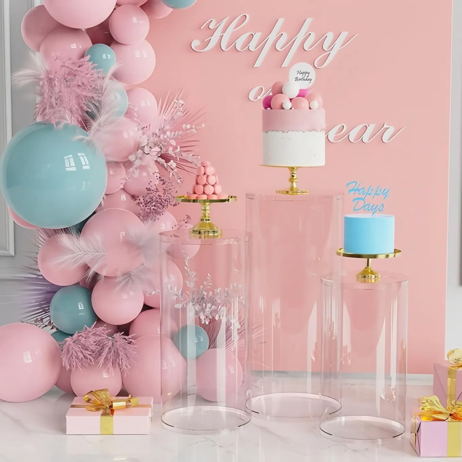 3 Set di Piani Espositivi, Supporto Decorativo A Colonna Trasparente, Cilindro per Feste di Compleanno, per Matrimoni, Compleanno, Collezionabili