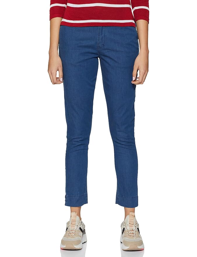GO COLORS Denim Pencil Pant for Women | Breathable, Side Pocket