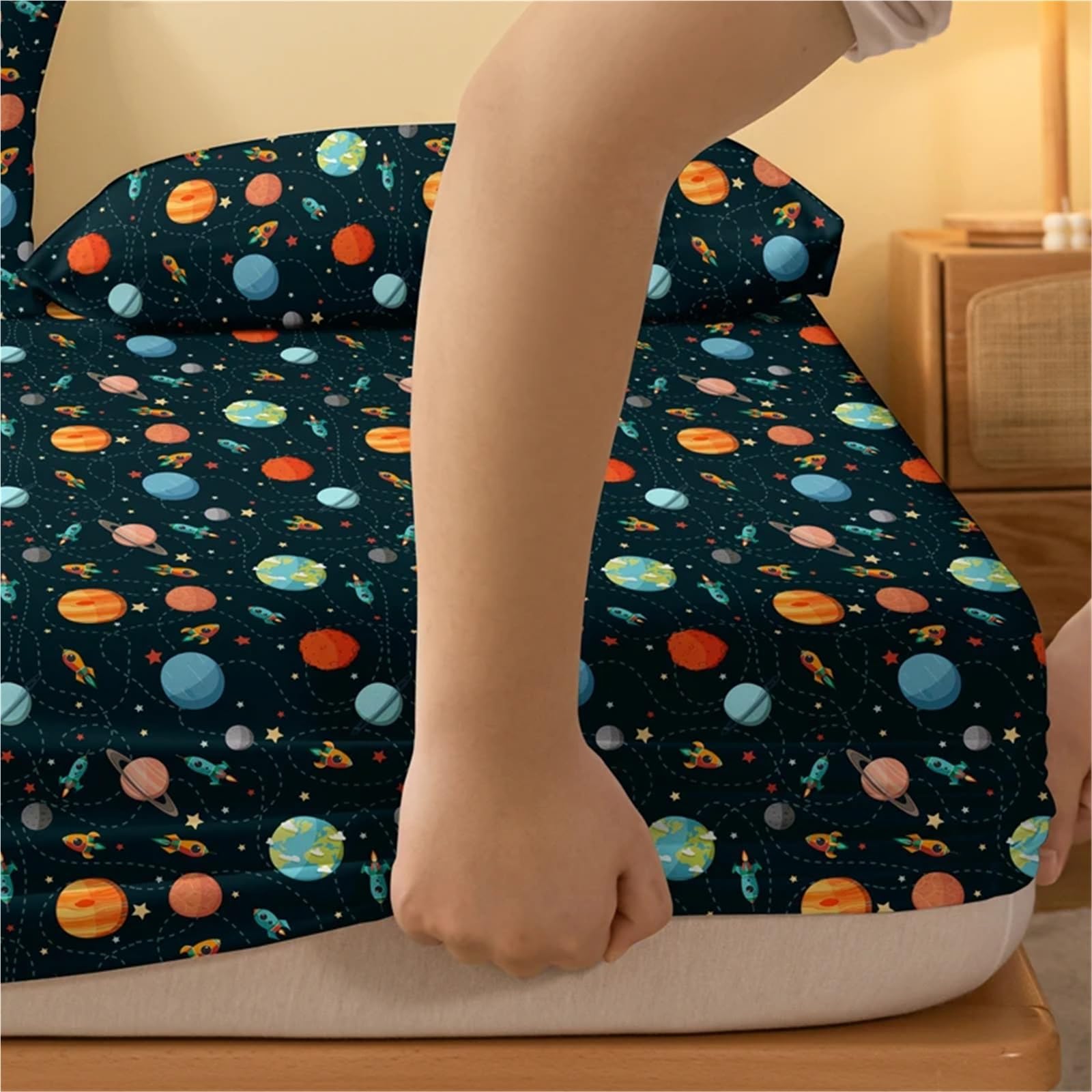 sábana encimera Estampada 1 sábana Bajera Mate con Estampado Divertido de Dibujos Animados, Funda Cama for Dormitorio, Ropa (sin incluir Fundas Almohada)(90x200cm)