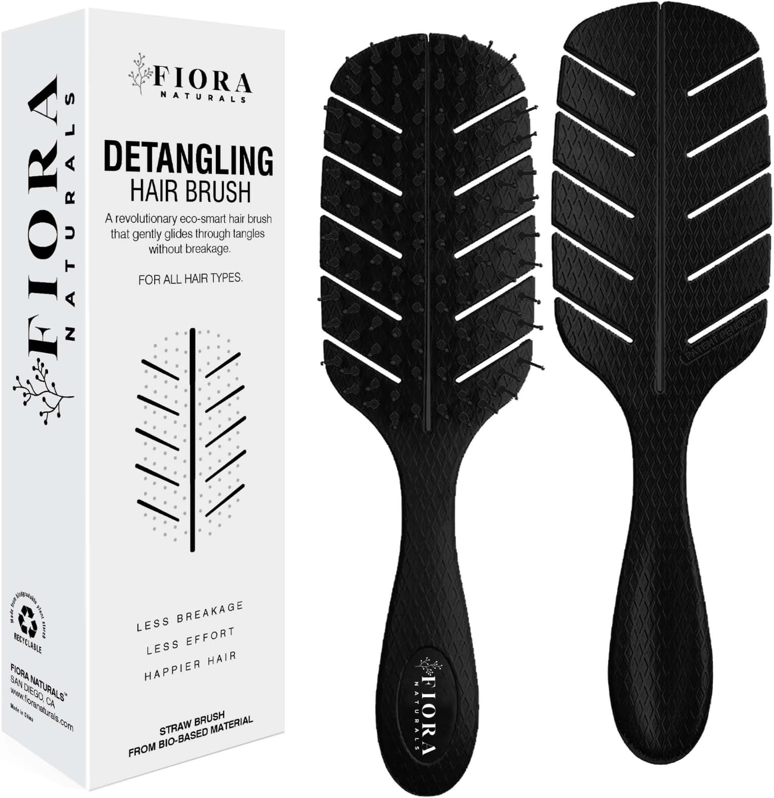 Detangler Brush by Fiora Naturals - Detangling brush w/Ultra-Soft Bristles - Glide Through Tangles with Ease - For Curly, Fine, Black Natural, Women, Men, Kids - Dry and Wet Hair