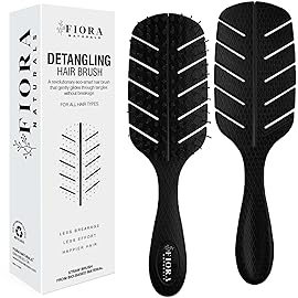 Detangler Brush by Fiora Naturals - 100% Bio-Friendly Detangling brush w/Ultra-Soft Bristles - Glide Through Tangles with Ease - For Curly, Fine, Black Natural, Women, Men, Kids - Dry and Wet Hair