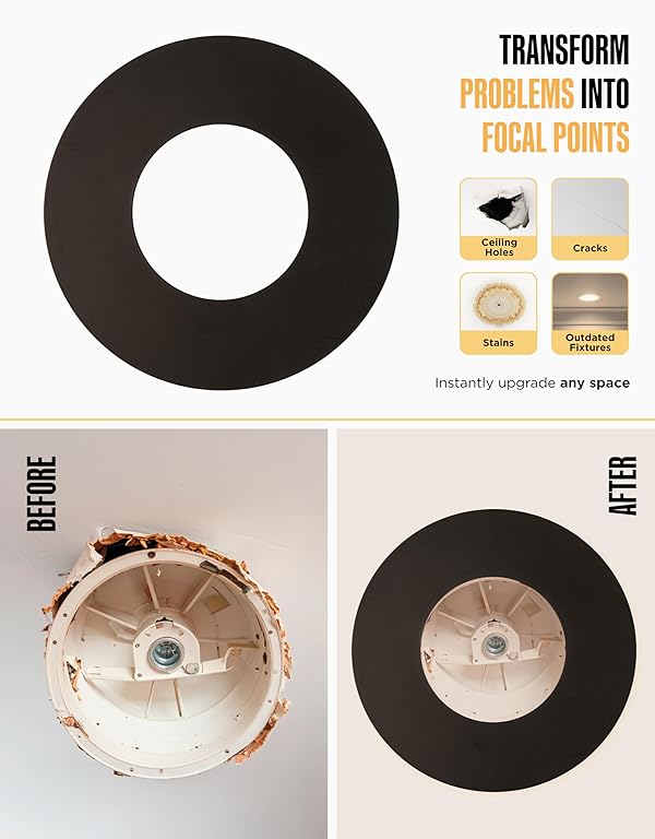 The Can Converter Ceiling Medallion for Recessed Can Light – Home Improvement Decorative Steel Flat Goof Ring & Cover Plate for 5" & 6" Cans, Small Ceiling Medallion for Chandeliers, Matte Black by The Can Converter - Image 4