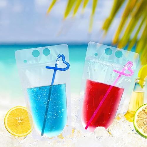 Miniatura 8 de 100 bolsas de doble cremallera para bebidas con 100 popotes y 30 bolsas de paletas plegables de mano resistentes para batidos, bebidas frías y