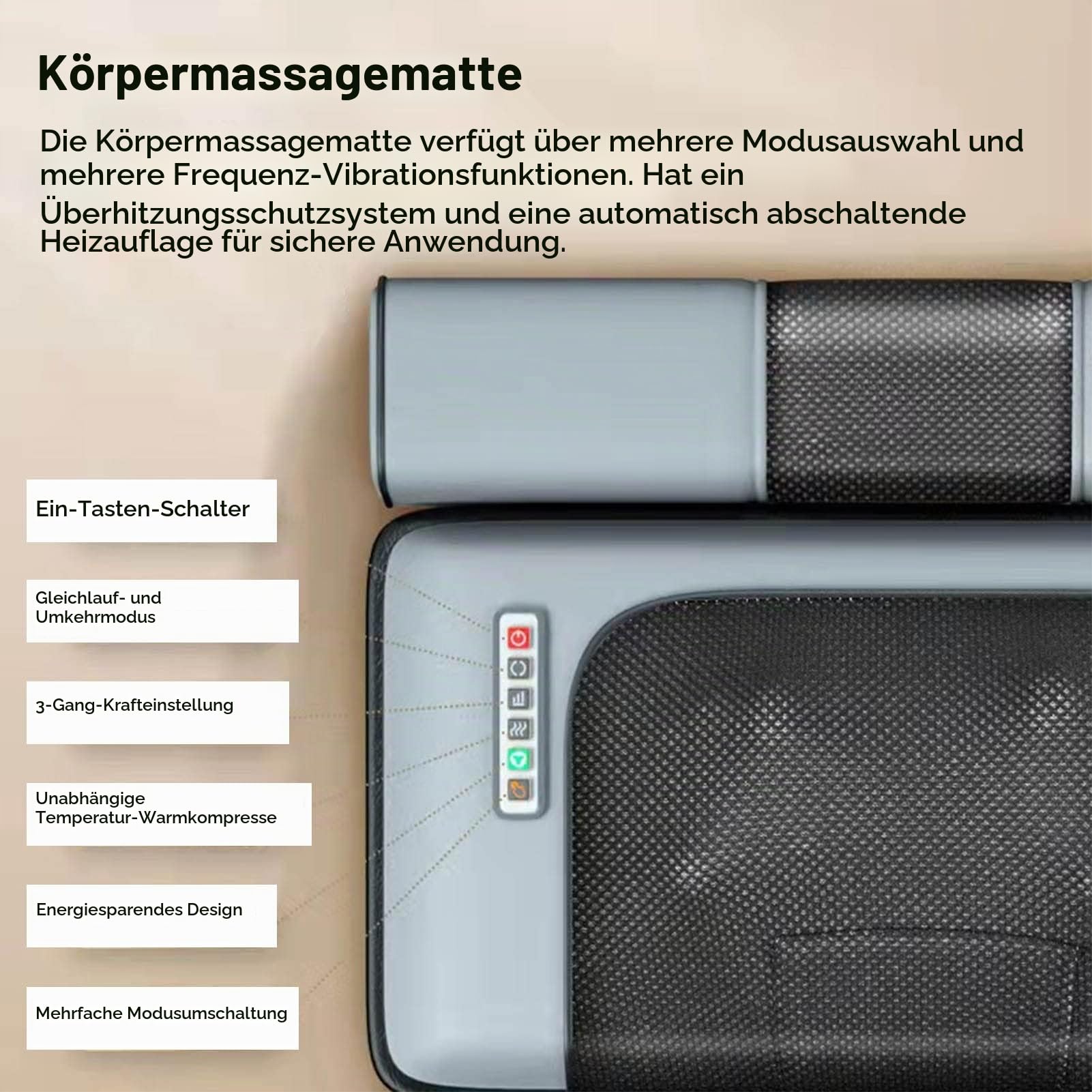 Ganzkörper-Massagematte,Massagematte mit Wärmekissen Zur Linderung von Rückenschmerzen,Körpermassage-Pad Vibrationsbeheiztes Shiatsu-Massage-Pad für Rücken, Nacken und