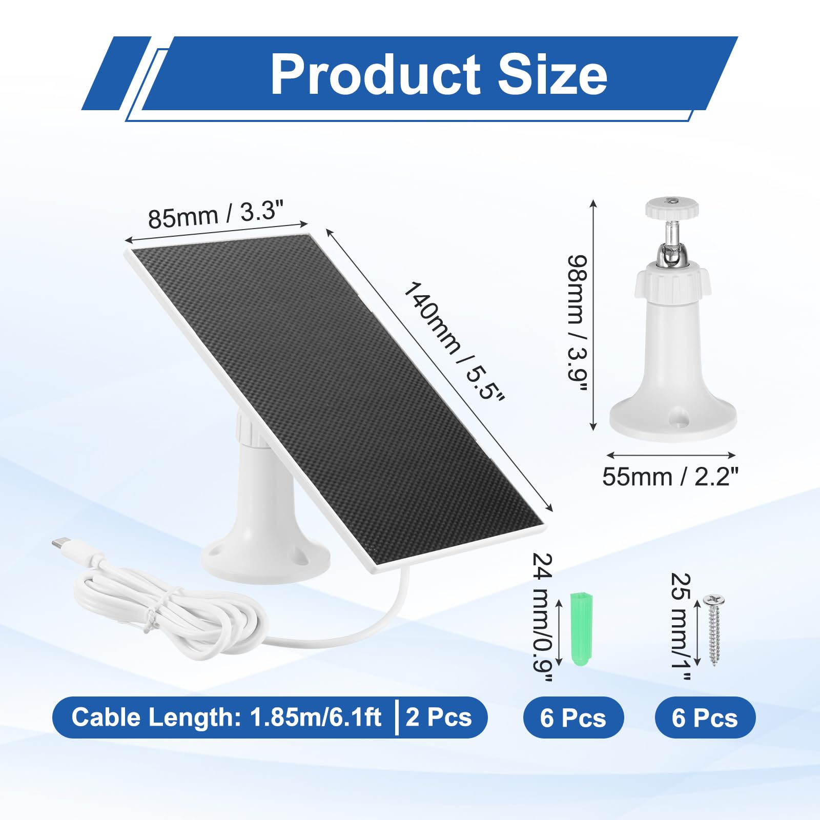 MECCANIXITY 2 pannelli solari per telecamera ad anello, caricabatterie USB da 2 W 6 V con cavo porta tipo C da 1,8 m, supporto da parete regolabile a 360°, per mangiatoie per uccelli all'aperto