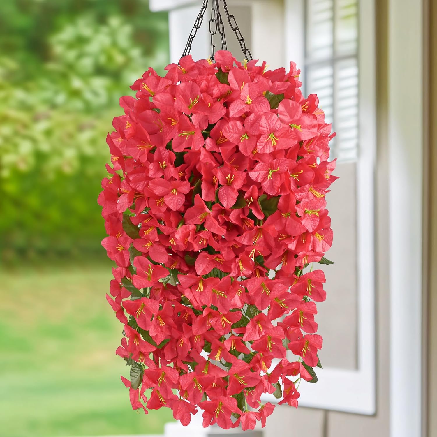 Livole 4Pcs Bougainvillea Artificial Flowers for Outdoors, Realistic UV Resistant Red Faux Outdoor Plants Flowers, Silk Hanging Fake Flowers for Outside Home Porch Patio Balcony Garden Decor