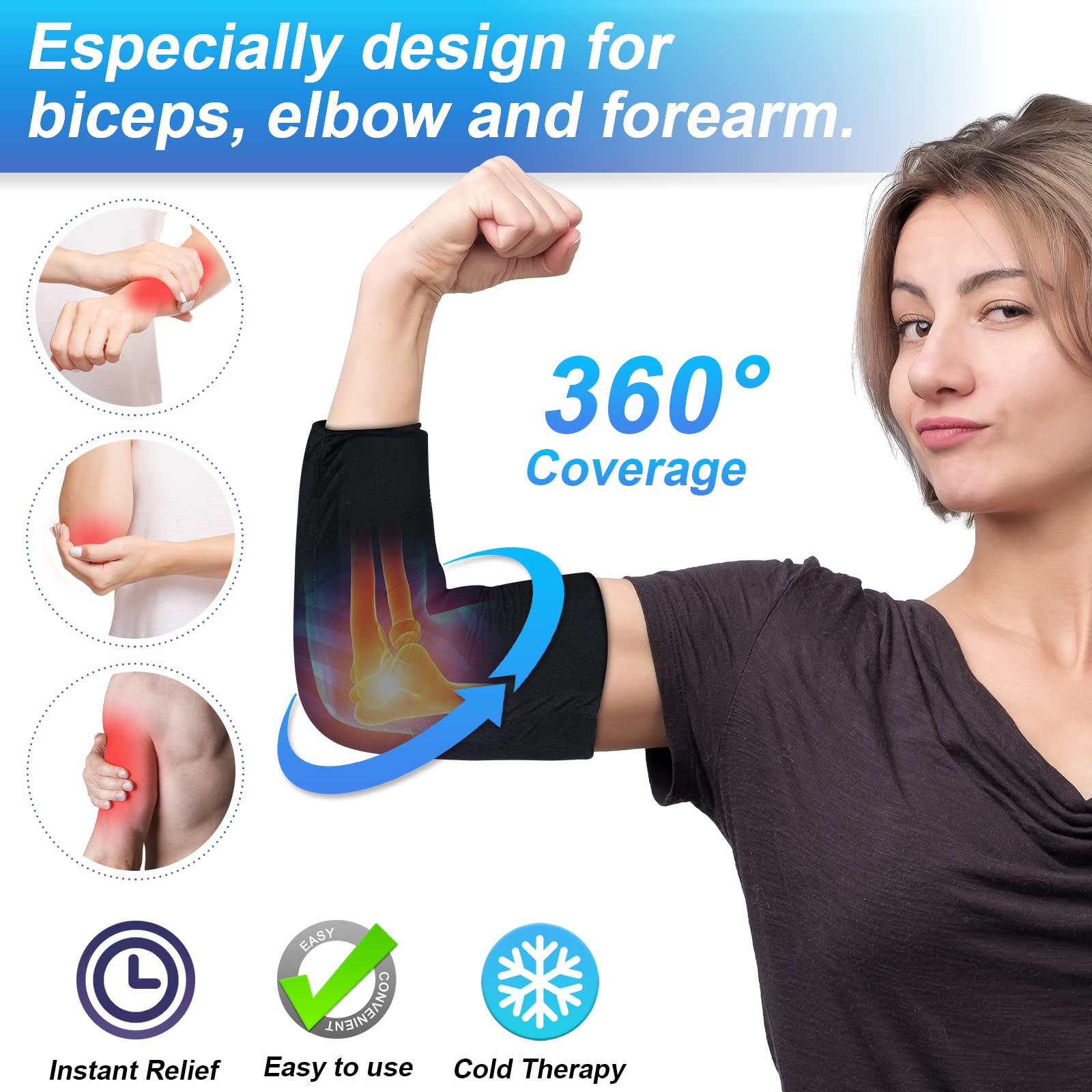 ComfiTECH Elbow Ice Pack for Tendonitis and Tennis Elbow Ice Pack Wrap Sleeve Cold Compression Golfers Arm Ice Pack for Injuries Reusable Gel Ice Wrap for Pain Relief (Medium Pack of 2)
