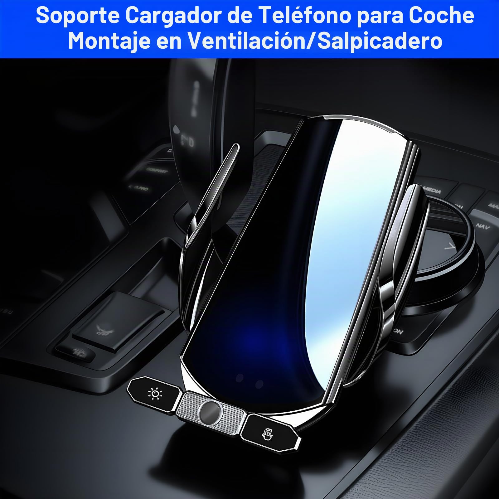 Soporte inalámbrico para teléfono de coche, cargador inalámbrico de 15 W, carga rápida, soporte de cargador de coche con sujeción automática, soporte de succión, salpicadero, ventilación de