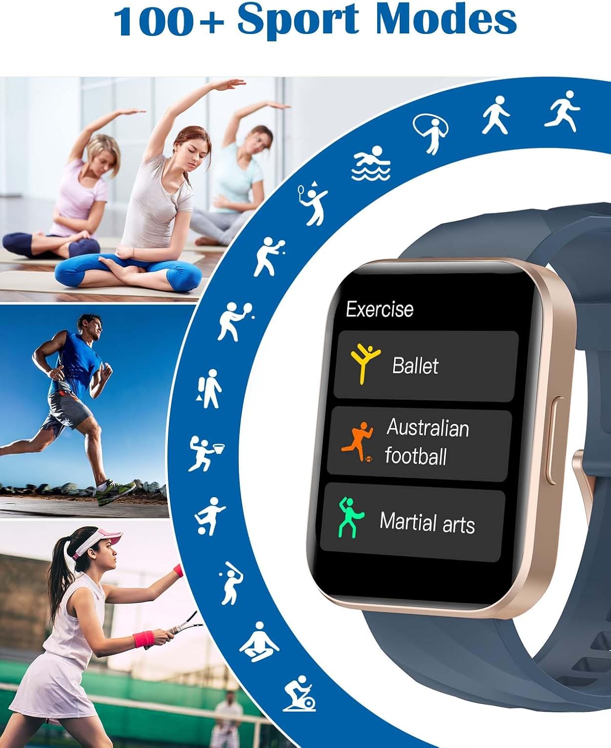RUIMEN Reloj Inteligente Mujer Hombre con Llamada,1,85″ Smartwatch con Pulsómetro,Podómetro,Oxímetro,Monitor Sueño,Esfera de Reloj Personalizada,Impermeable IP68 Pulsera de Actividad 3